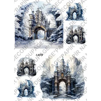 Umělecký papír Rýžový a soft papír na decoupage - Zimní brána - KB0374 Materiál: Soft, Rozměr: A4