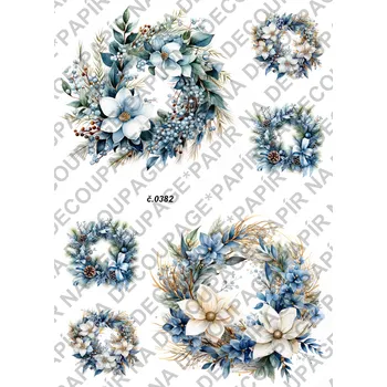 Umělecký papír Rýžový a soft papír na decoupage - Vánoce věnce - KB0382 Materiál: Soft, Rozměr: A4