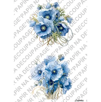 Umělecký papír Rýžový a soft papír na decoupage - Vlčí máky modré - KB062 Materiál: Soft, Rozměr: A4