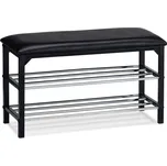 Autronic Botník / taburet, 2 police, potah černá ekokůže, kov - černý matný lak a chrom - 83168-13 BK