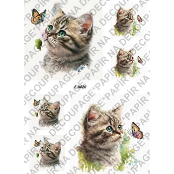 Umělecký papír Rýžový a soft papír na decoupage - Kočička s motýlem - KB0420 Materiál: Soft, Rozměr: A4
