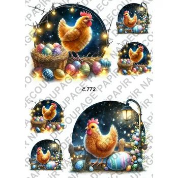 Umělecký papír Rýžový a soft papír na decoupage - Slepička velikonoce - KB0772 Materiál: Soft, Rozměr: A4