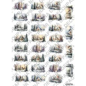 Umělecký papír Rýžový a soft papír na decoupage - Zimní krajina - KB0274 Materiál: Soft, Rozměr: A4