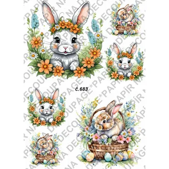 Umělecký papír Rýžový a soft papír na decoupage - Zajíček velikonoce - KB0683 Materiál: Soft, Rozměr: A4