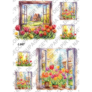 Umělecký papír Rýžový a soft papír na decoupage - Okna jarní - KB0667 Materiál: Soft, Rozměr: A4