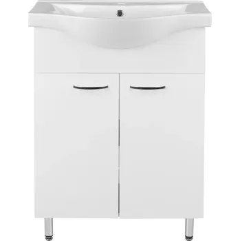 Koupelnový nábytek EBS K-Plus Koupelnová Skříňka Stojící s Umyvadlem, Bílá Lesklá, Dvířková Varianta, 65 x 46 x 90 cm