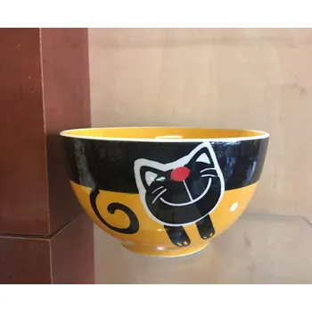 Žlutá mistička kočka (Žlutá miska s motivem veselé kočky)