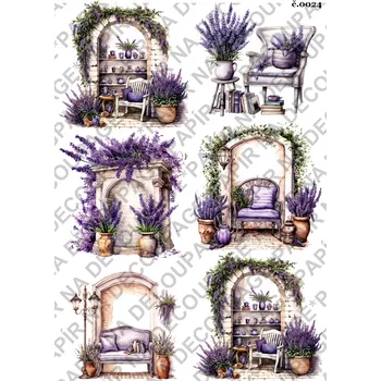 Umělecký papír Rýžový a soft papír na decoupage - Levandule - KB024 Materiál: Soft, Rozměr: A4