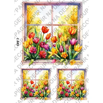 Umělecký papír Rýžový a soft papír na decoupage - Okna jarní - KB0663 Materiál: Soft, Rozměr: A4