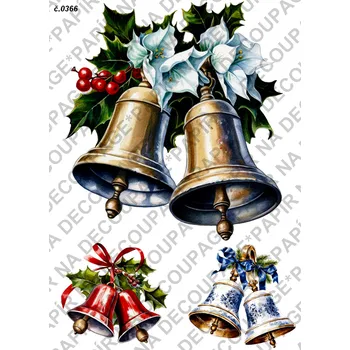 Umělecký papír Rýžový a soft papír na decoupage - Vánoce zvonky - KB0366 Materiál: Soft, Rozměr: A4