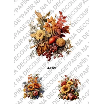 Umělecký papír Rýžový a soft papír na decoupage - Kytice podzimní - KB0107 Materiál: Soft, Rozměr: A4