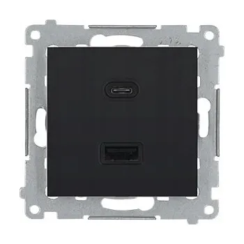 Elektrická zásuvka Kontakt-Simon 54 USB nabíječka do zdi duální C+A 30W černá matná