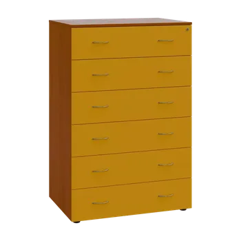 Kartotéka LKRP BIG - A5 dřevěná kartotéka, 6-zásuvková, centrální zámek, korpus třešeň šumavská/čílka žlutá odio