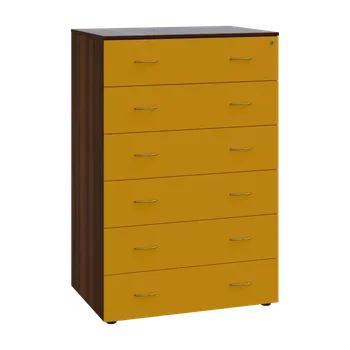 Kartotéka LKRP BIG - A5 dřevěná kartotéka, 6-zásuvková, centrální zámek, korpus ořech královský/čílka žlutá odio