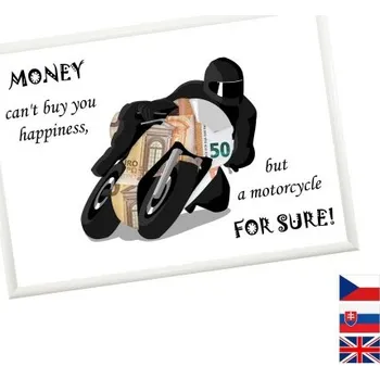 Žertovný předmět Rámeček na darování peněz - Motorka - sportovní, Nápis anglicky, Rámeček 100 - bílá
