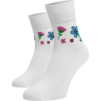 Dámské ponožky Veselé střední ponožky Květy Bílá 35-38