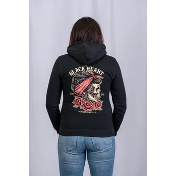 Dámská mikina Dámská Mikina BLACK HEART PIN UP SKULL Barva: Černá, Velikost: XL