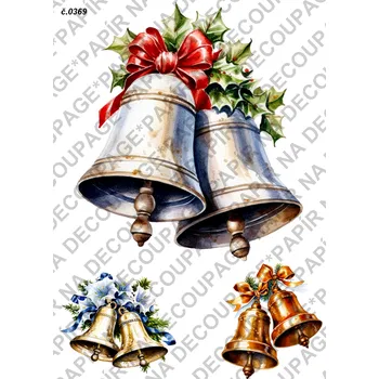 Umělecký papír Rýžový a soft papír na decoupage - Vánoce zvonky - KB0369 Materiál: Soft, Rozměr: A4