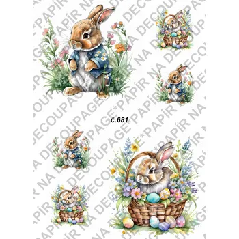 Umělecký papír Rýžový a soft papír na decoupage - Zajíček velikonoce - KB0681 Materiál: Soft, Rozměr: A4