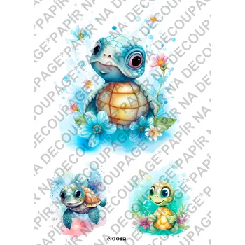 Umělecký papír Rýžový a soft papír na decoupage - Veselá želvička - KB012 Materiál: Soft, Rozměr: A4