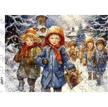 Umělecký papír Rýžový a soft papír na decoupage - Děti v zimě - KB0257 Materiál: Soft, Rozměr: A4