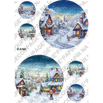 Umělecký papír Rýžový a soft papír na decoupage - Zimní krajinka - KB0106 Materiál: Soft, Rozměr: A4