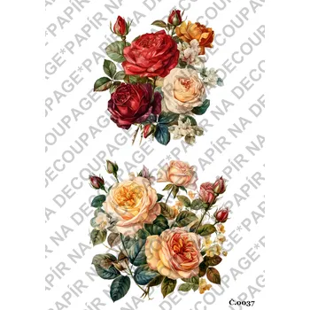 Umělecký papír Rýžový a soft papír na decoupage - Růže - KB037 Materiál: Soft, Rozměr: A4