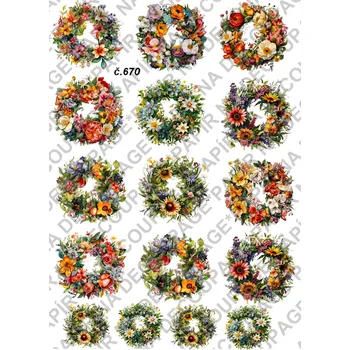 Umělecký papír Rýžový a soft papír na decoupage - Věnce jarní - KB0670 Materiál: Soft, Rozměr: A4