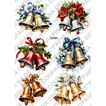 Umělecký papír Rýžový a soft papír na decoupage - Vánoce zvonky - KB0360 Materiál: Soft, Rozměr: A4