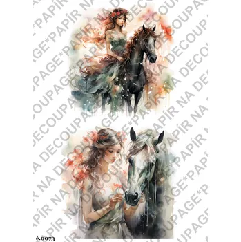 Výtvarný papír Rýžový a soft papír na decoupage - Koně - KB073 Materiál: Rýžový papír, Rozměr: A4