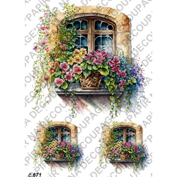 Umělecký papír Rýžový a soft papír na decoupage - Okna jarní - KB0671 Materiál: Soft, Rozměr: A4