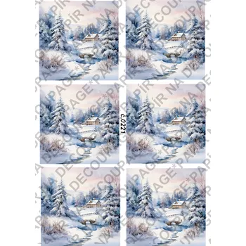 Umělecký papír Rýžový a soft papír na decoupage - Zimní krajina - KB0221 Materiál: Soft, Rozměr: A4