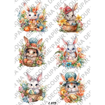 Výtvarný papír Rýžový a soft papír na decoupage - Zajíci velikonoce - KB0875 Materiál: Rýžový papír, Rozměr: A4