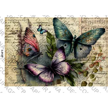 Umělecký papír Rýžový a soft papír na decoupage - Motýl vintage - KB0135 Materiál: Soft, Rozměr: A4