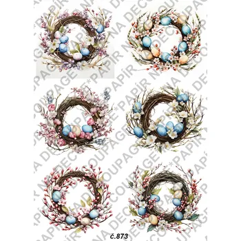 Umělecký papír Rýžový a soft papír na decoupage - Věnce velikonoce - KB0873 Materiál: Soft, Rozměr: A4