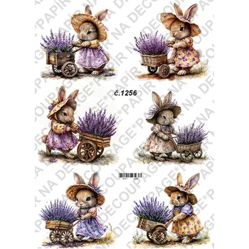 Umělecký papír Rýžový a soft papír na decoupage - Zaječice s levandulí - KB01256 Materiál: Soft, Rozměr: A4