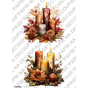 Umělecký papír Rýžový a soft papír na decoupage - Podzimní svícen - KB084 Materiál: Soft, Rozměr: A4