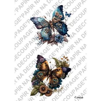 Umělecký papír Rýžový a soft papír na decoupage - Steampunk motýl - KB039 Materiál: Soft, Rozměr: A4