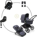 Bugaboo Fox Cub komplet + autosedačka Pebble S + základna + adaptéry BLACK/STORMY BLUE