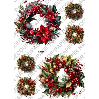 Výtvarný papír Rýžový a soft papír na decoupage - Vánoce věnce - KB0386 Materiál: Rýžový papír, Rozměr: A4