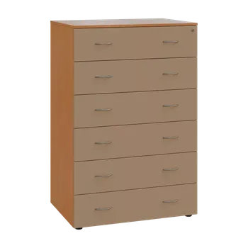 Kartotéka LKRP BIG - A5 dřevěná kartotéka, 6-zásuvková, centrální zámek, korpus buk royal/čílka mocca