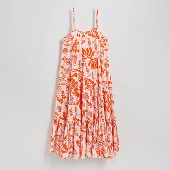 Dámské šaty Reserved - Vzorované maxi šaty na ramínka - mandarinková - 439AE-23X - 439AE-23X-M