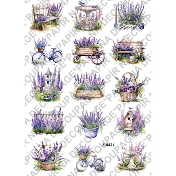 Umělecký papír Rýžový a soft papír na decoupage - Levandule malé motivy - KB0431 Materiál: Soft, Rozměr: A4