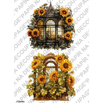 Umělecký papír Rýžový a soft papír na decoupage - Okno podzimní - KB091 Materiál: Soft, Rozměr: A4