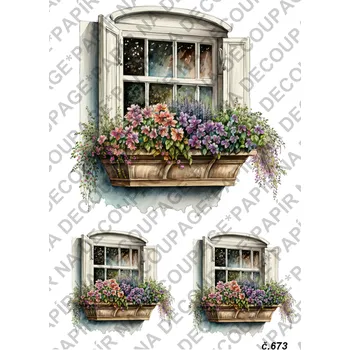 Umělecký papír Rýžový a soft papír na decoupage - Okna jarní - KB0673 Materiál: Soft, Rozměr: A4