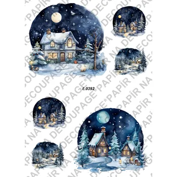 Umělecký papír Rýžový a soft papír na decoupage - Zimní noční - KB0392 Materiál: Soft, Rozměr: A4