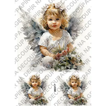 Umělecký papír Rýžový a soft papír na decoupage - Andělka, holčička - KB0398 Materiál: Soft, Rozměr: A4