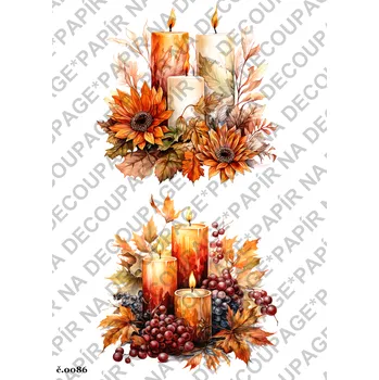 Umělecký papír Rýžový a soft papír na decoupage - Podzimní svícen - KB086 Materiál: Soft, Rozměr: A4