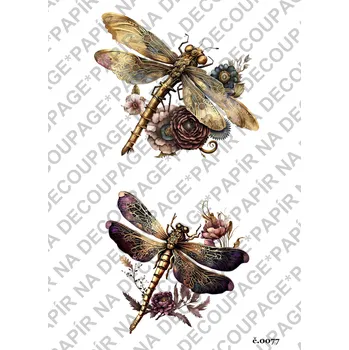 Umělecký papír Rýžový a soft papír na decoupage - Steampunk vážky - KB077 Materiál: Soft, Rozměr: A4