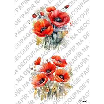 Umělecký papír Rýžový a soft papír na decoupage - Vlčí máky - KB09 Materiál: Soft, Rozměr: A4